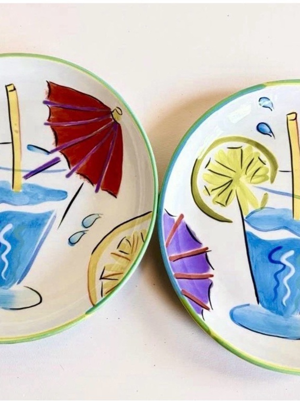 Vintage 2003 Clay Art Cabana Coolers Tropical Plates Set of